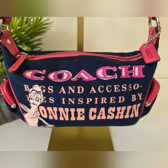 Coach Bonnie Cashin Inspired Mini Canvas Shoulder Bag Pink/Navy Y2K - Picture 2 of 14